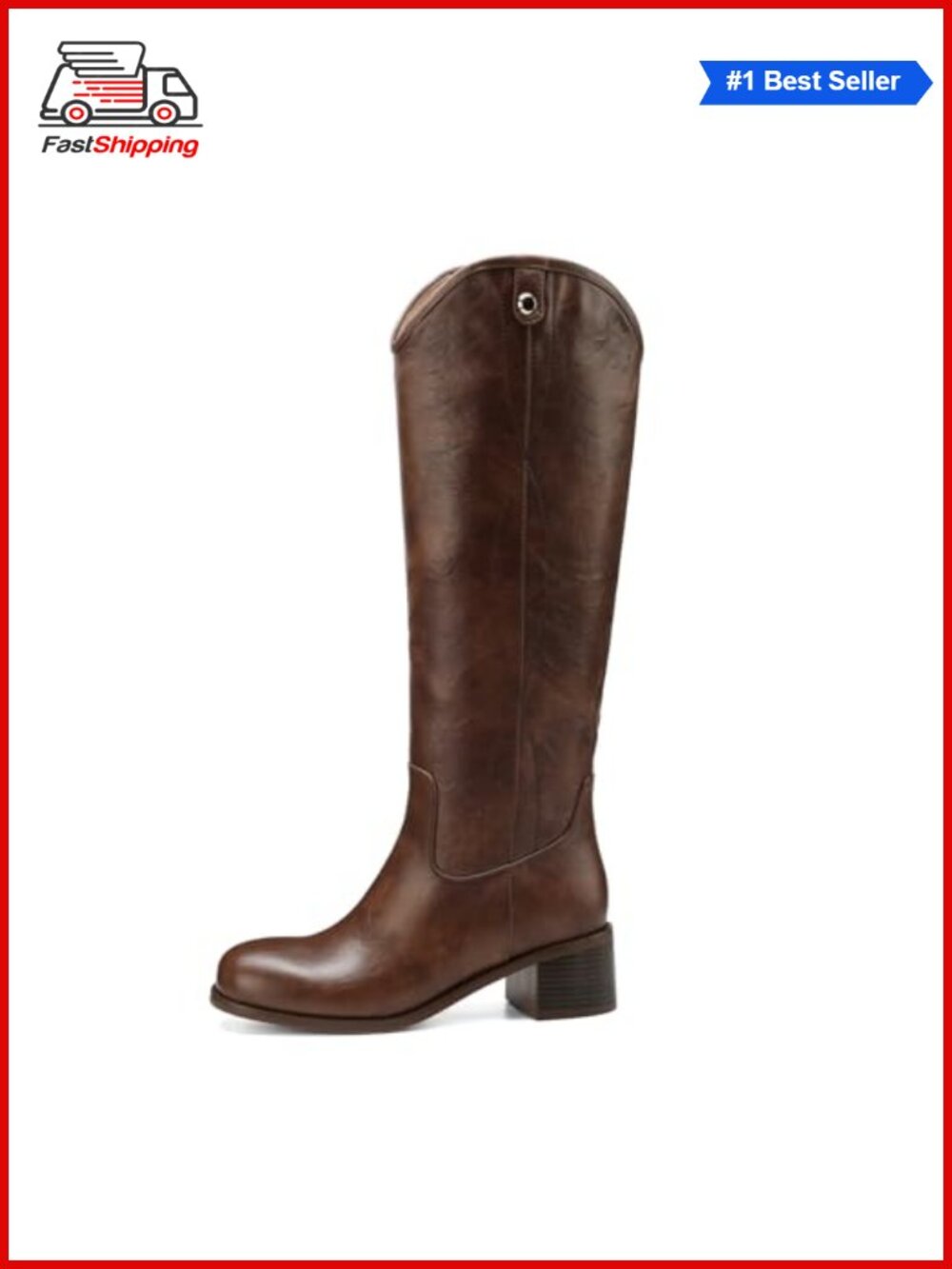 Women's Knee High Boots Square Toe Chunky Block Heel Tall Faux Leather Western